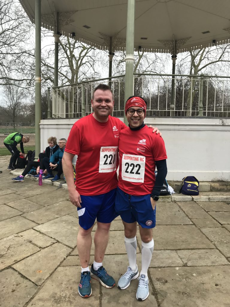 Chris Anderson and Alex Zurita at the start of the Serpentine last Friday of the month 5km race, the last 5km of their RED January.